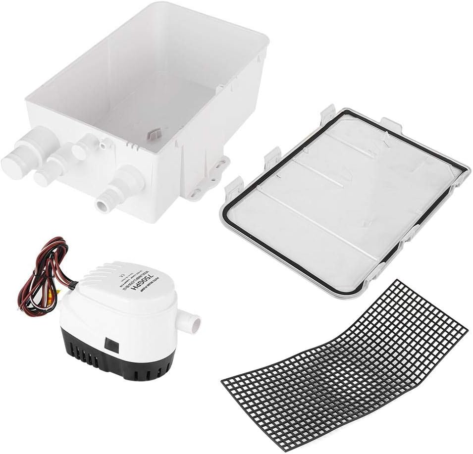 Duschsumpfpumpensystem Box Multi Inlet Qiilu DC 12V / 24V 750GPH Dusche Sumpfpumpe Automatischer Sch