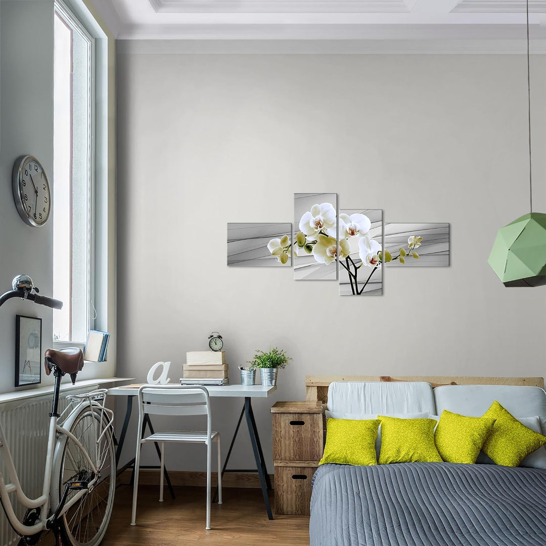 Runa Art Bild Modern Blumen Orchidee - Made in Germany - Wandbilder Abstrakt Grau Beige 4 Teilig 202