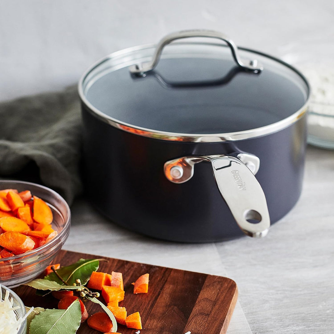 GreenPan Valencia Pro Harteloxierte Gesunde Keramik Antihaft 18 cm / 2 Liter Stielkasserolle mit Dec
