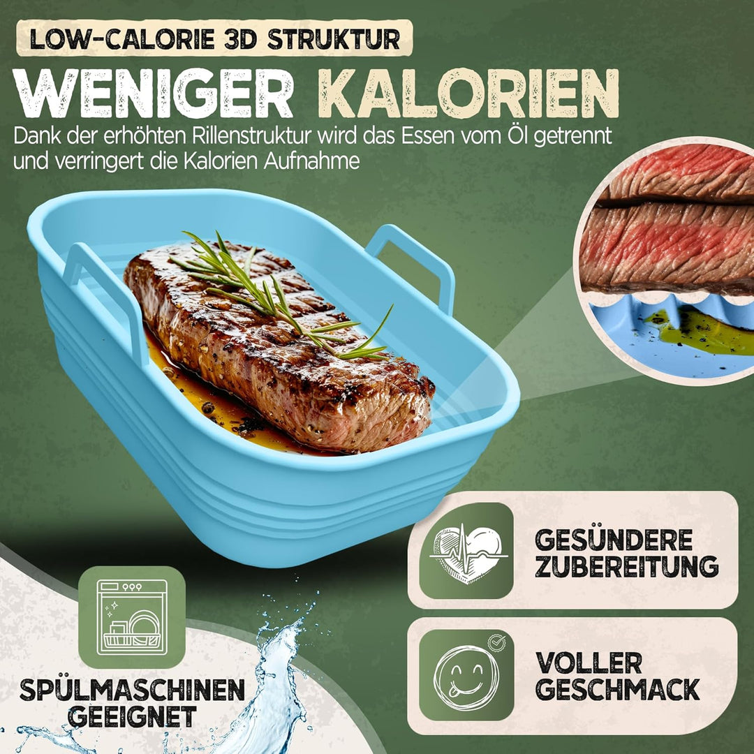 KNUSPERLIEBE® 2x Set Silikonform Faltbar für Airfryer, Heissluftfritteuse, BPA-FREI | Zubehör Ninja