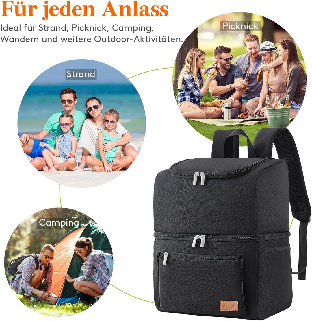 Lifewit 21L, isolierter Kühltasche, Thermo Lunchtasche, Kühlrucksack, auslaufsichere Doppeldecker-Kü