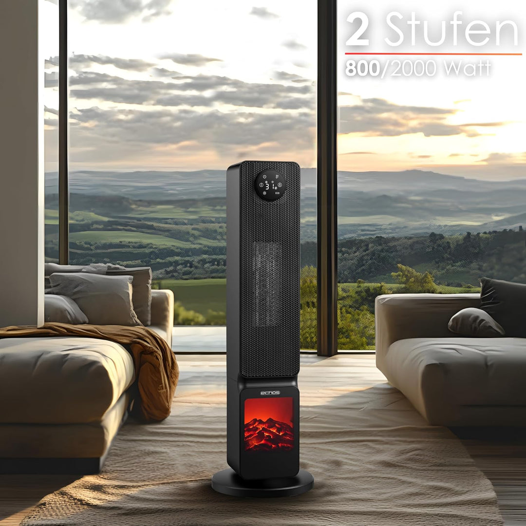 Heizlüfter mit Kaminillusion energiesparend Oszillierend Überhitzungsschutz 2000 Watt 2 Stufen Über
