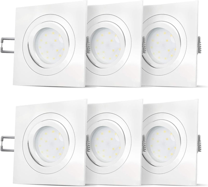 SSC-LUXon 6er Set QF-2 LED Einbaustrahler Downlight flach dimmbar in weiss & schwenkbar - mit LED Mo