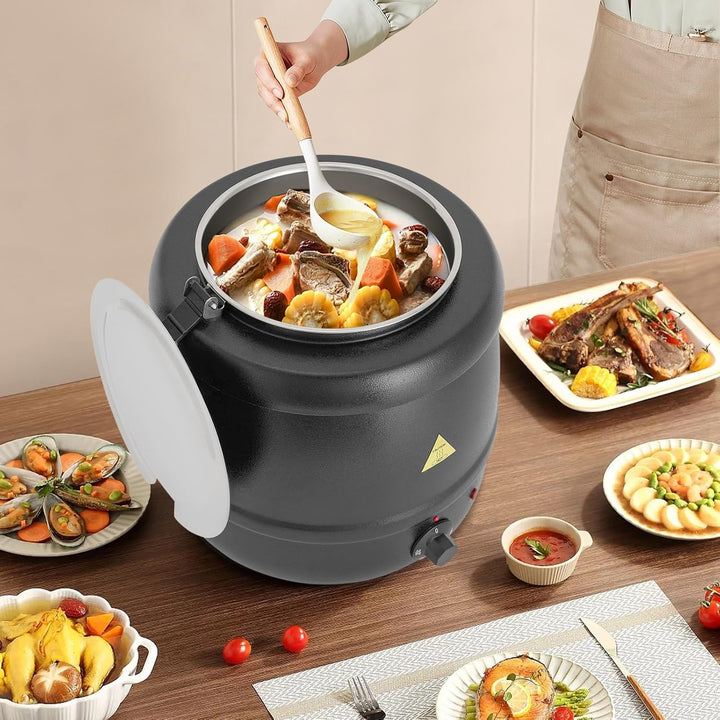 Suppentopf elektrisch 10 Liter Suppenkessel mit herausnehmbarem Edelstahl Einsatz, 35-80°C regelbar