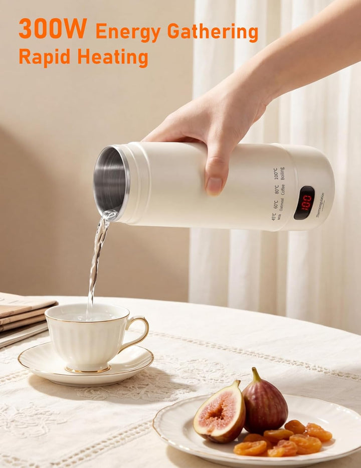 Reisewasserkocher Klein, 450ml Tragbarer Mini Wasserkocher mit 6 Temperatureinstellung LED-Display E