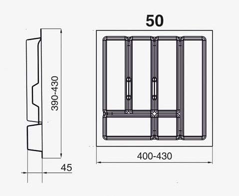 ALUSFERA Besteckkasten für Schubladen 50cm - Besteckeinsatz - Praktisch Schubladen Ordnungssystem -