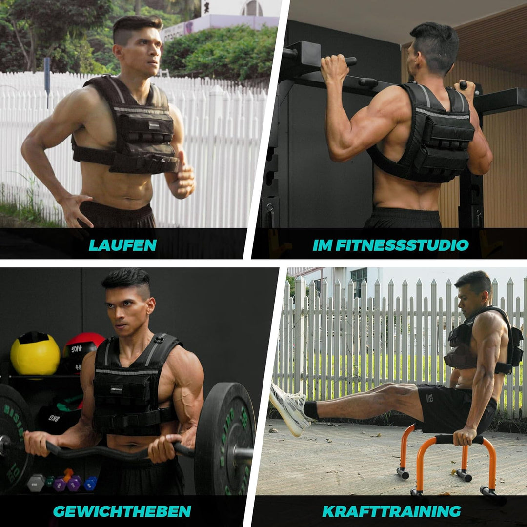 ONETWOFIT Verstellbare Gewichtsweste für Herren 20kg,Weighted Vest Ruckwesten zum Gehen mit Reissver