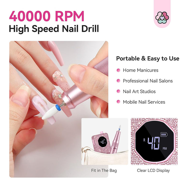 SAVILAND Elektrische Nagelfräser für Gelnägel mit LCD-Display 40000 U/min, Professionell Elektrische