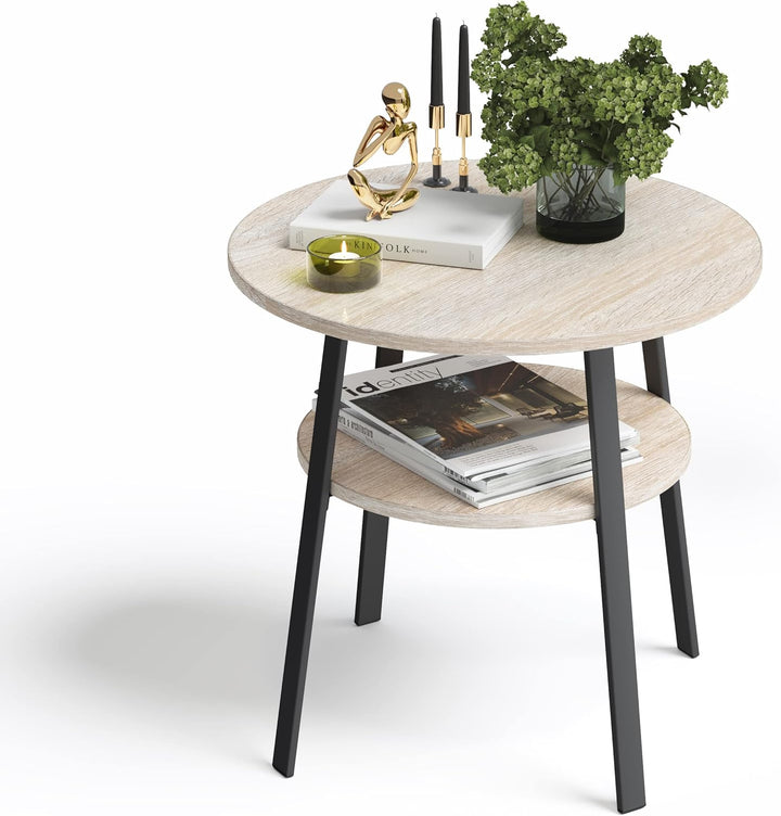 stardis Beistelltisch rund stabiles Metallgestell/Holz Ø52xH 54 cm, 2 Ablagen Nachttisch Couchtisch