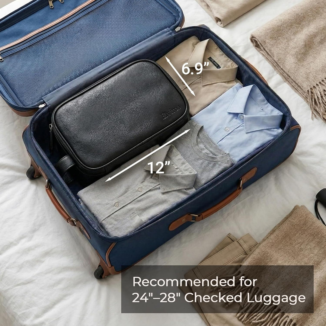 Elviros Kulturbeutel PU-Leder für Reise Herren, grosse wasserdichte Waschtasche Männer, Kulturtasche
