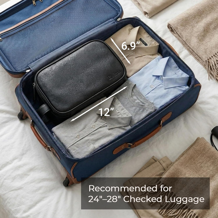 Elviros Kulturbeutel PU-Leder für Reise Herren, grosse wasserdichte Waschtasche Männer, Kulturtasche