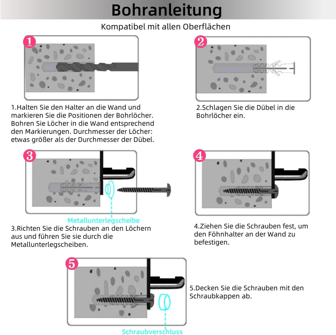 Föhn Halterung für Haartrockner und Glätteisen, Edelstahl Fönhalter Ohne Bohren, Fönhalter Wand Ohne
