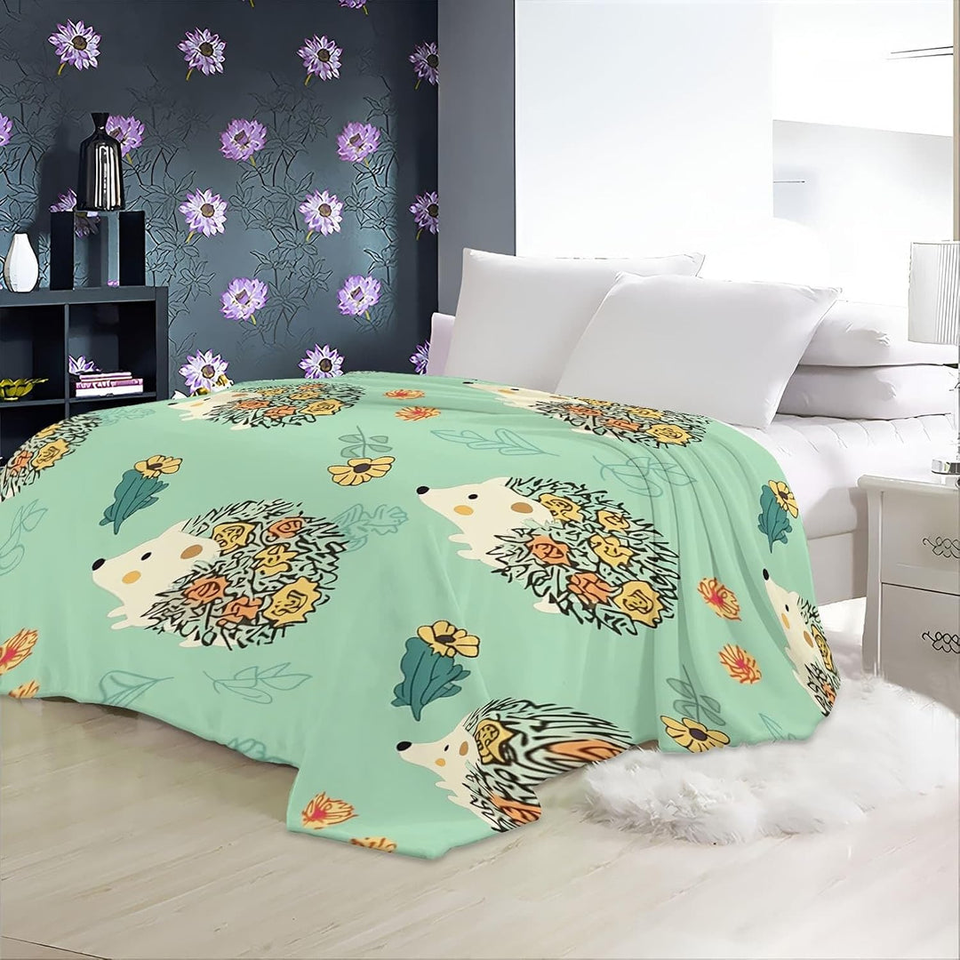 Decke Cartoon Igel Blumen Bedruckte Decke Raumdekoration Sofa-Dekoration Weiche Decke Grün Gelb Geei