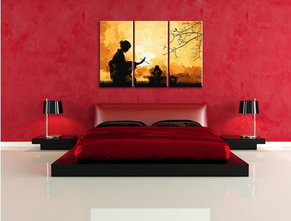 Pixxprint Geisha als Leinwandbild/Grösse: 3 Teilig (120x80 cm) cm/Wandbild/Kunstdruck/fertig bespann