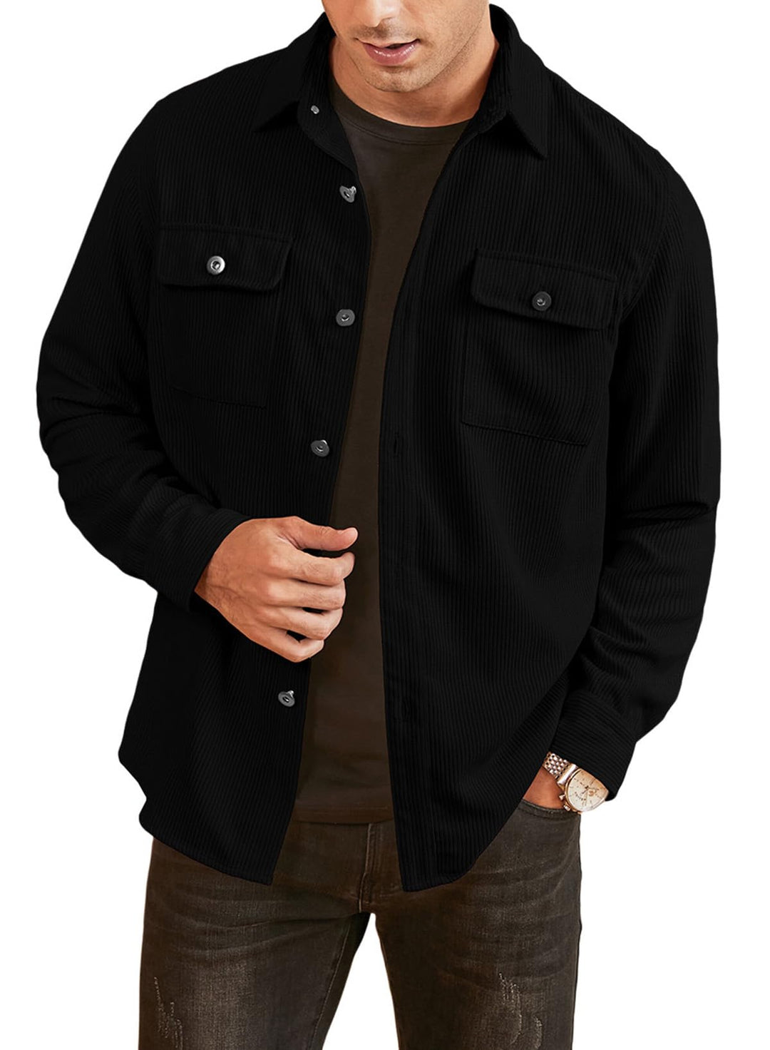 Elegancity Herren Hemd Cord Langarm Freizeithemd Männer Jacke Regular Fit Button Up Hemdjacke Mit Kl