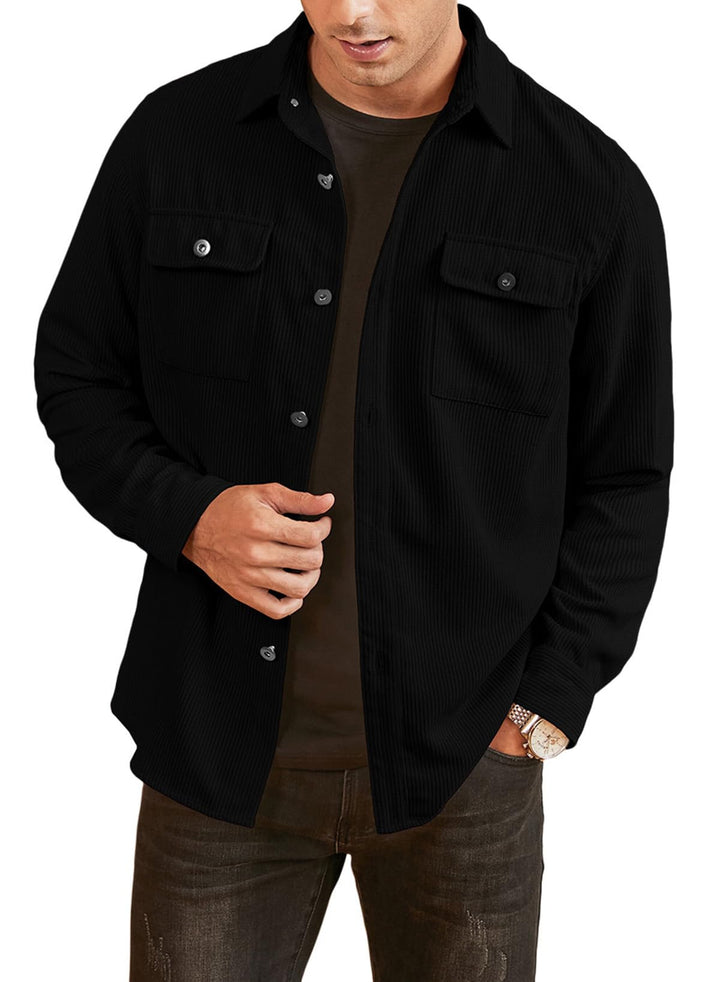 Elegancity Herren Hemd Cord Langarm Freizeithemd Männer Jacke Regular Fit Button Up Hemdjacke Mit Kl