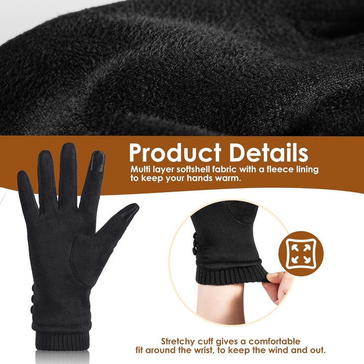 Frauen Winter Warm Touchscreen Telefon Winddicht Handschuhe Tragen Gefüttert Dicke Handschuhe Schwar