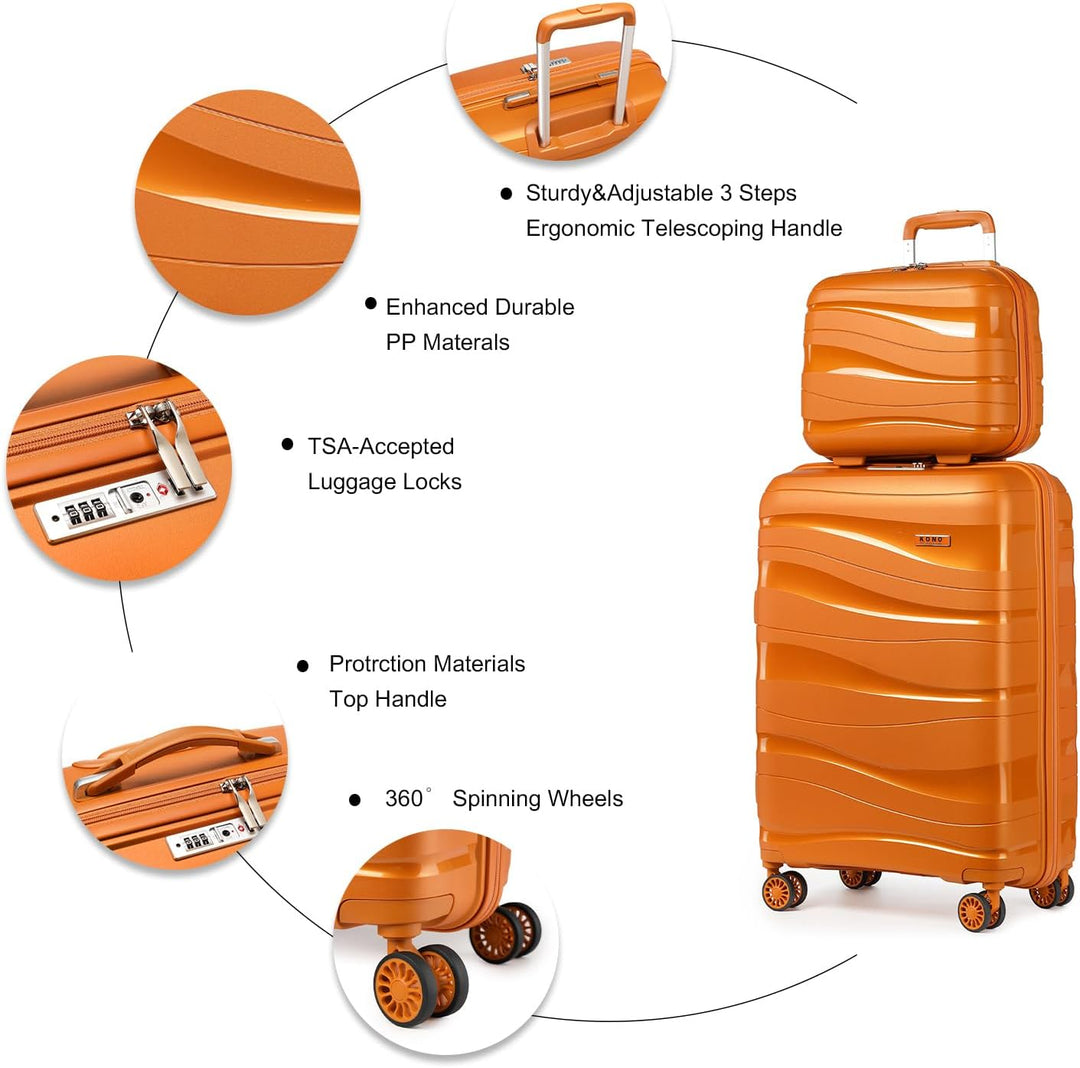 KONO Koffer Trolleys Gepäcksets 2 Teilig Kofferset mit Beautycase Polypropylen Hartschalenkoffer Rei