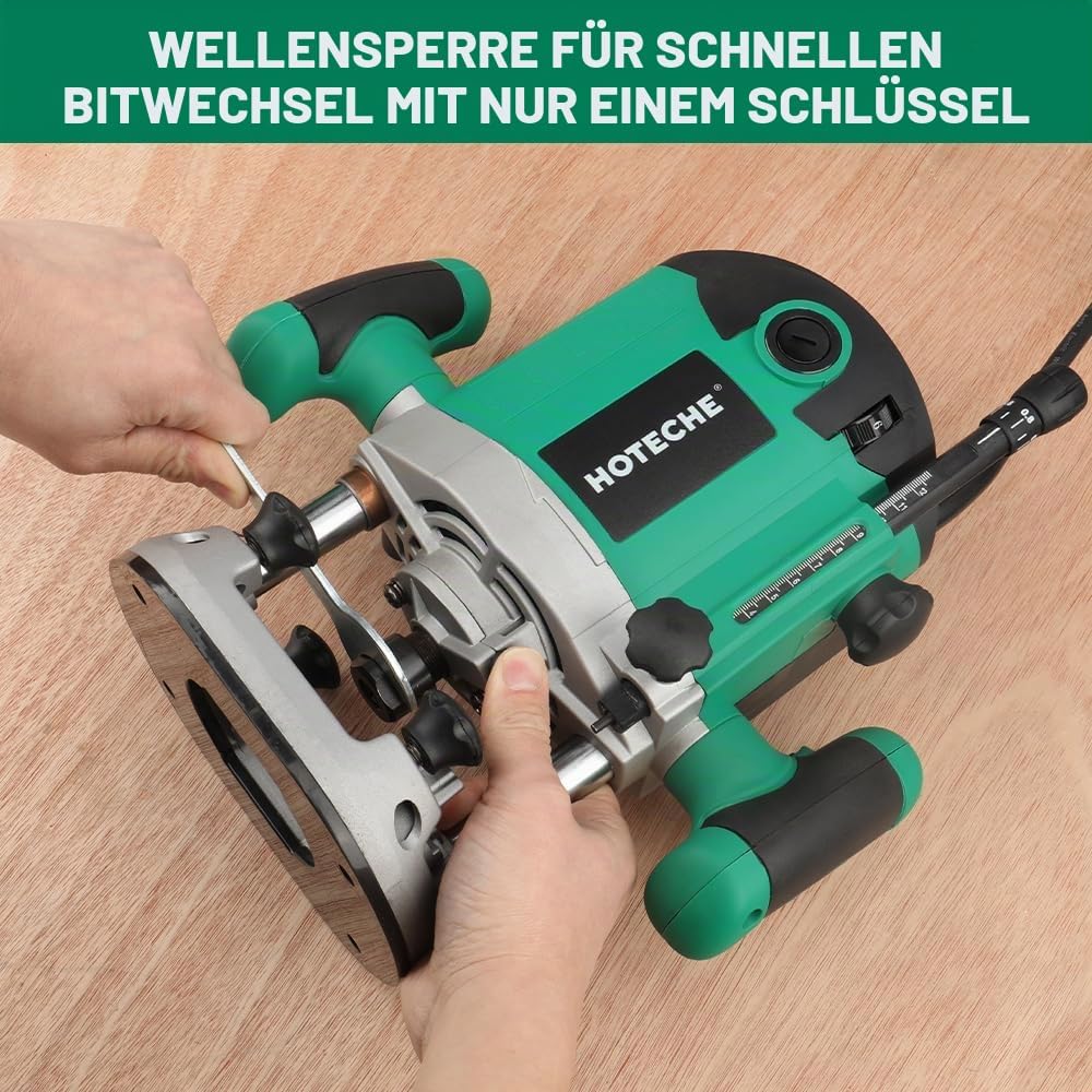 Hoteche 2100W 12MM Oberfräse, 8000-23500 U/min, 55MM Arbeitstiefe, Aluminium-Grundplatte, inkl. Zube