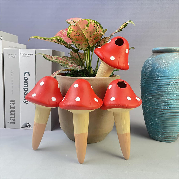 RoseFlower 4 pcs Terrakotta Pflanzenwässerungskugel, Pilz Form Automatische Pflanzenwasserer Bewässe