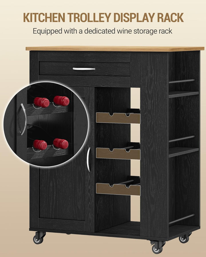 Hzuaneri Servierwagen, Küchenwagen Mit Rädern, 68 × 86 × 40 cm, Schwarz | Weinregal, Kücheninsel, Ko