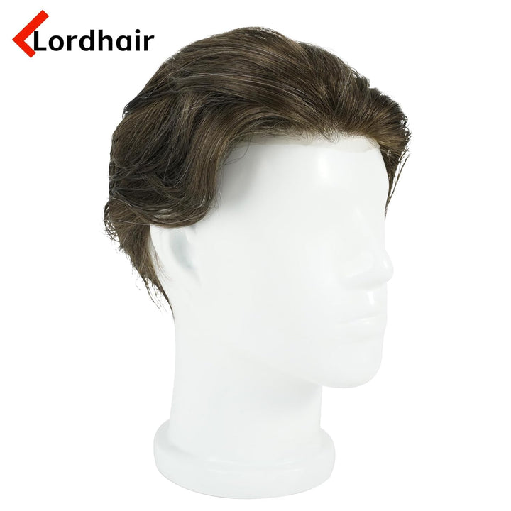 Lordhair Perücke für Herren, Toupet Herren aus natürlichem Echthaar, 0,08 mm vorn, 1/2 Zoll, V-loope