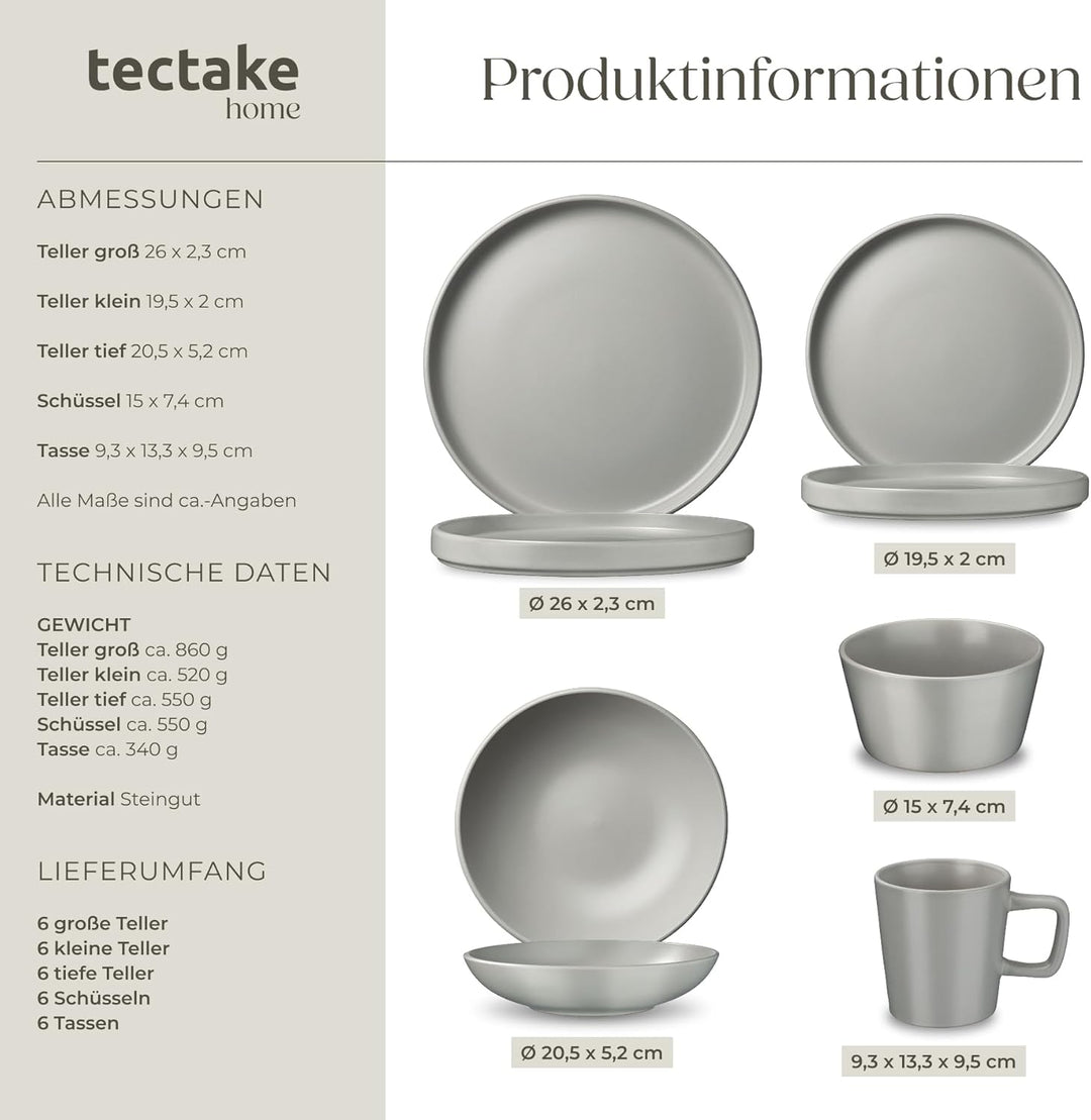 tectake® Küchenstarterset 6 Personen, Steingut Geschirr Set, Teller, 3 Pfannen, 2 Töpfe, rostfreies