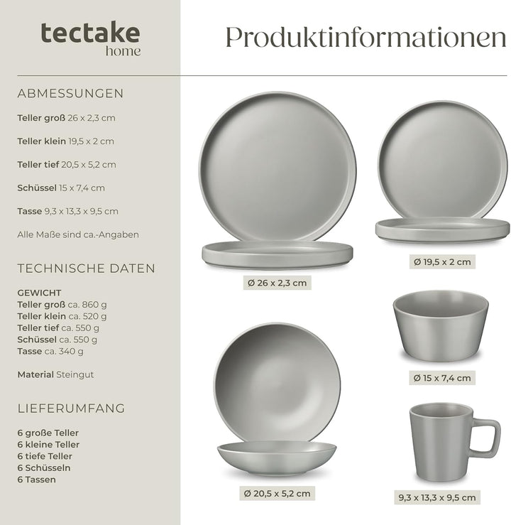 tectake® Küchenstarterset 6 Personen, Steingut Geschirr Set, Teller, 3 Pfannen, 2 Töpfe, rostfreies