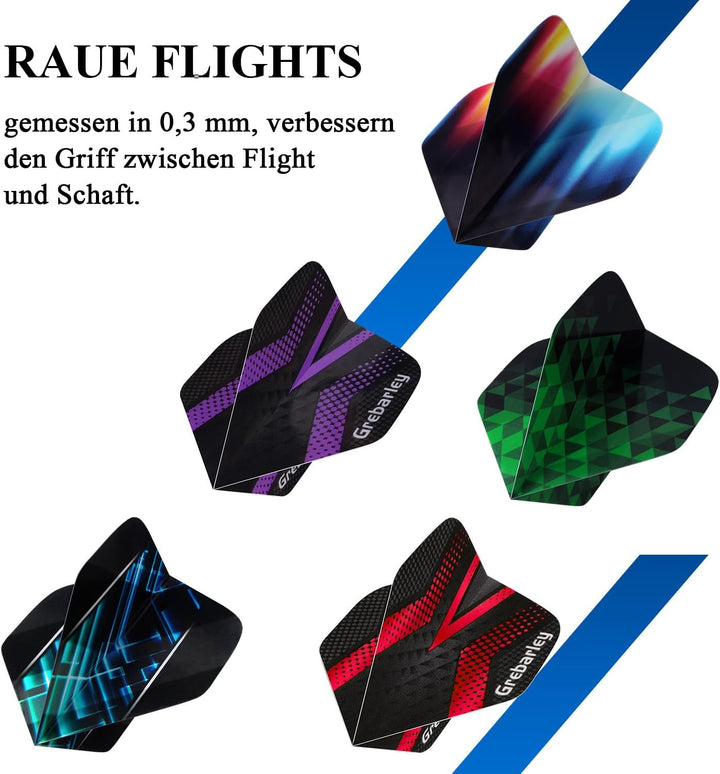Grebarley Dartpfeile mit Metallspitze,12 Stück Profi Steeldarts 18 Aluminium Schaft mit 9 Flights 20