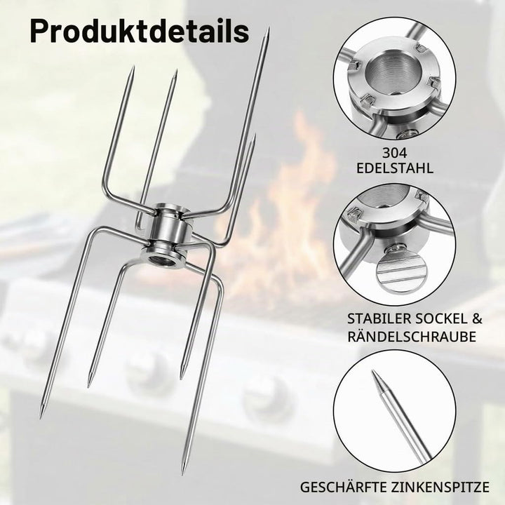 QWORK® 3 Stück Fleischklammern Drehspiess, 304 Edelstahl Fleischnadeln Grillspiess, Kompatibel mit 1