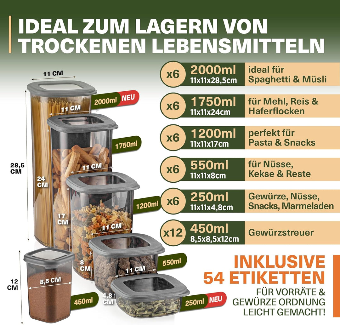 Vorratsdosen mit Deckel Luftdicht, 42er Vorratsbehälter Set BPA-Frei, Vorratsdose zur Müsli Mehl Auf
