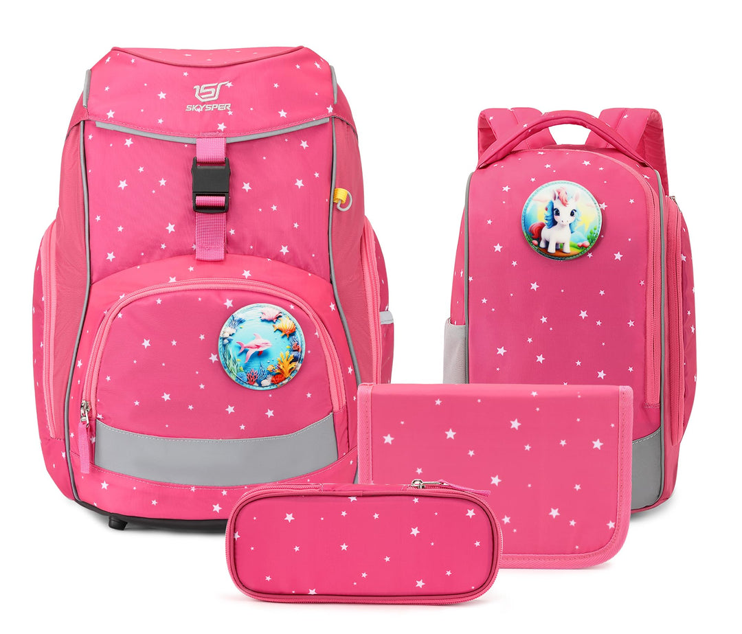 SKYSPER Schulranzen Set 5-teilig für Jungen Mädchen 1. Klasse Grundschule Schulrucksack Sporttasche
