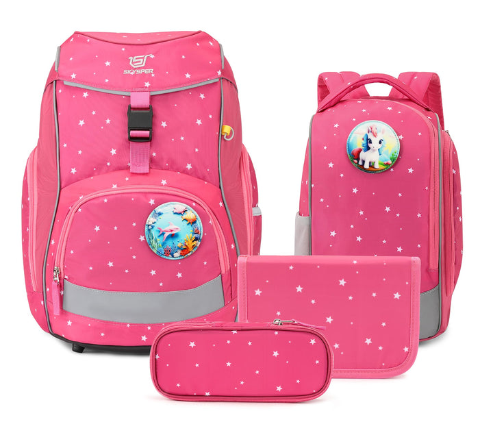 SKYSPER Schulranzen Set 5-teilig für Jungen Mädchen 1. Klasse Grundschule Schulrucksack Sporttasche