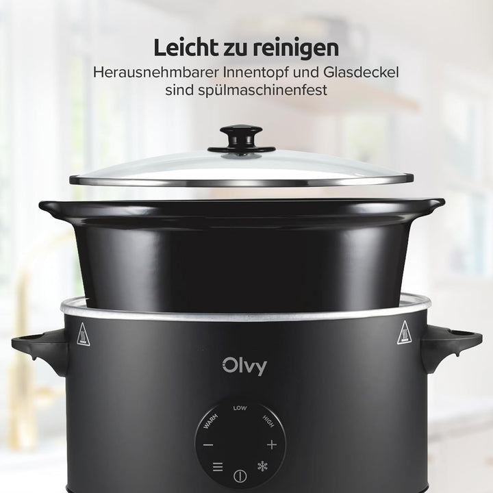 Olvy Slow Cooker 6L Pro Digital Schongarer mit Timer Touchscreen Warmhaltefunktion Auftaufunktion 24