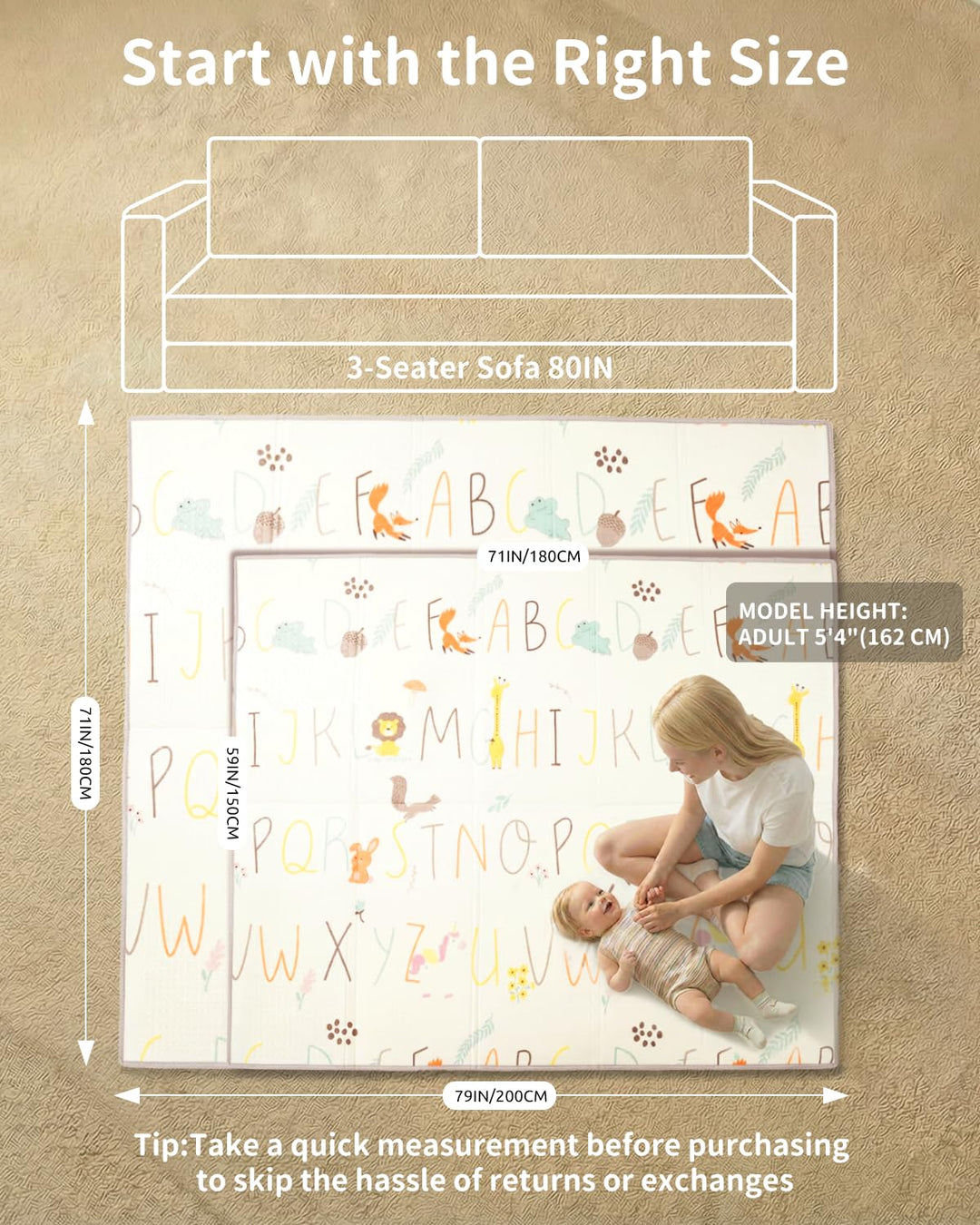 Joypony Krabbelmatte Baby, 150x180 CM Grosse Faltbare Spielmatte, Wasserdicht & Rutschfest, Baby Pla