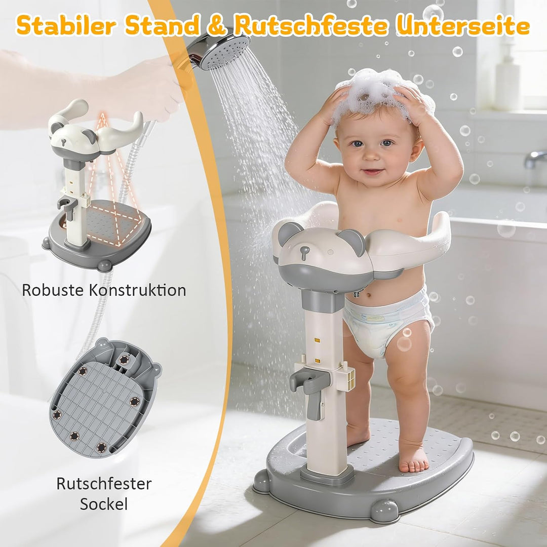 Baby Dusche Ständer – Einstellbarer Baby Shower Stand Support mit AntiRutsch-Basis, Anehmbarem Sitz,