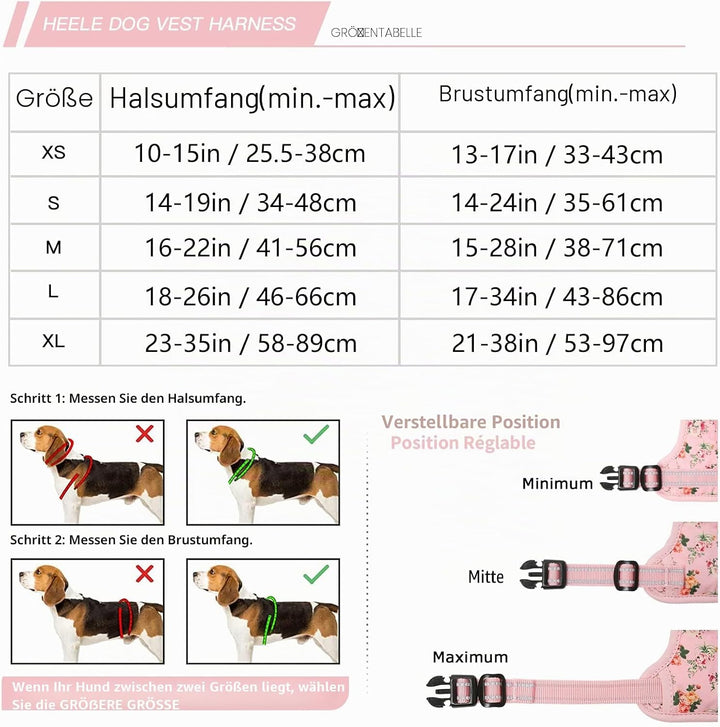 HEELE Hundegeschirr, Hundegeschirr für Mittelgrosse Hunde, Weich Atmungsaktiv Einstellbar Reflektier