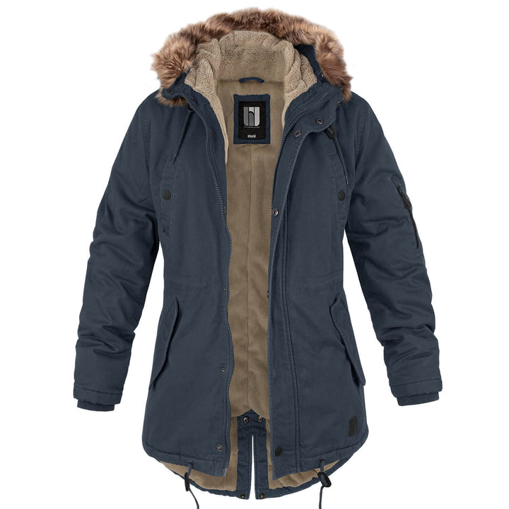 bw-online-shop Ladies Fishtail Winterparka mit Teddyfutter Parka Jacke Wintermantel S Navy, S Navy