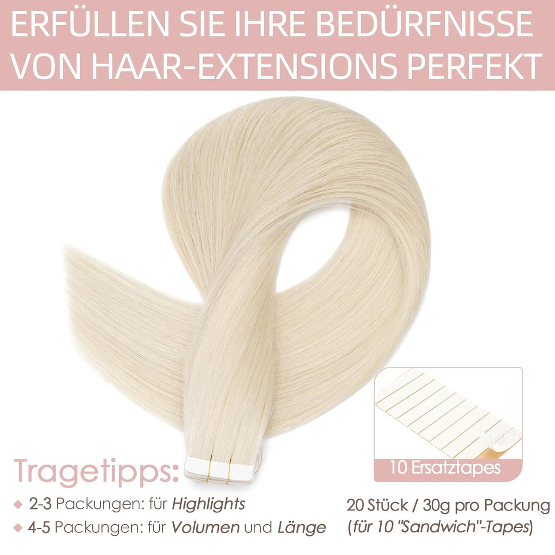 Silk-co Tape in Extensions Echthaar 20stk, leicht Version Tape Extensions Echthaar, Remy Haarextensi