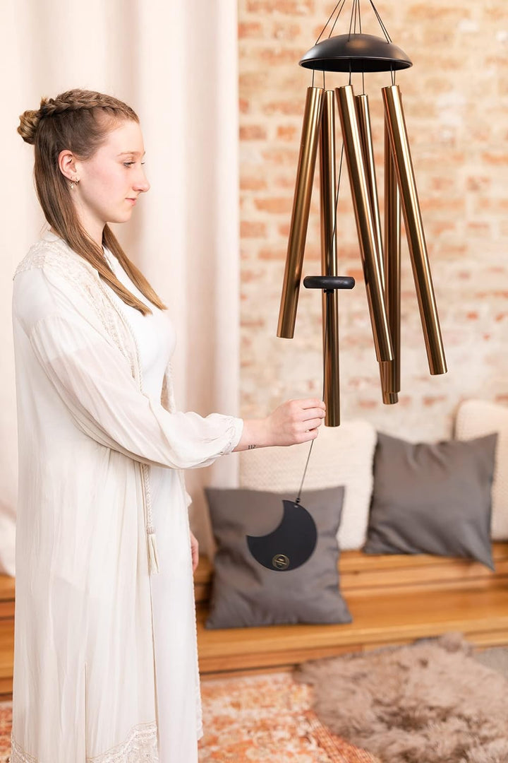 Sonic Energy Moon Meditation Chime – Windspiel mit 6 Klangstäben (432 Hz) – für Garten u. Entspannun