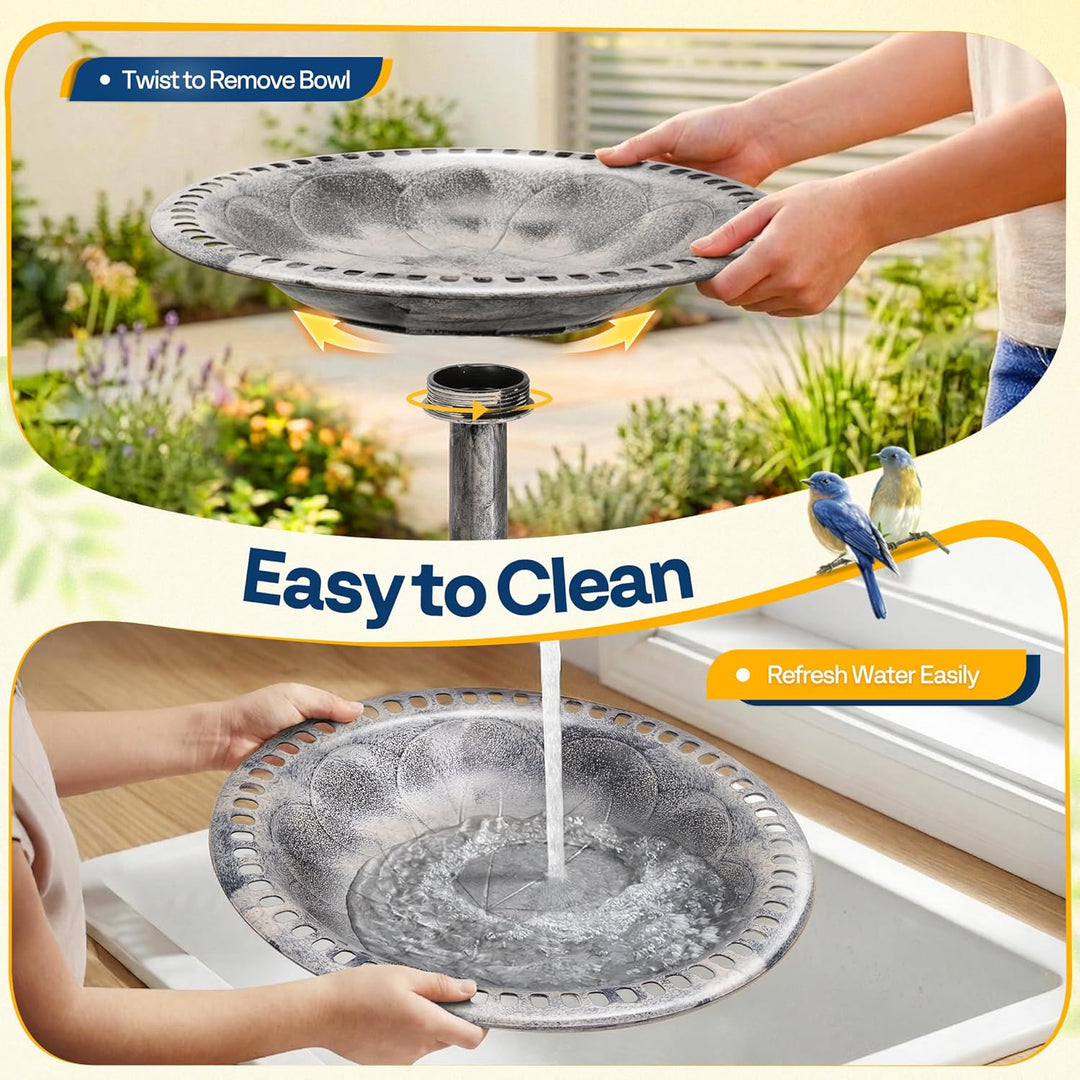 VIVOHOME Vogeltränke 71cm hoch Polyresin leicht antike Optik für Aussenbereich Grau, Grau