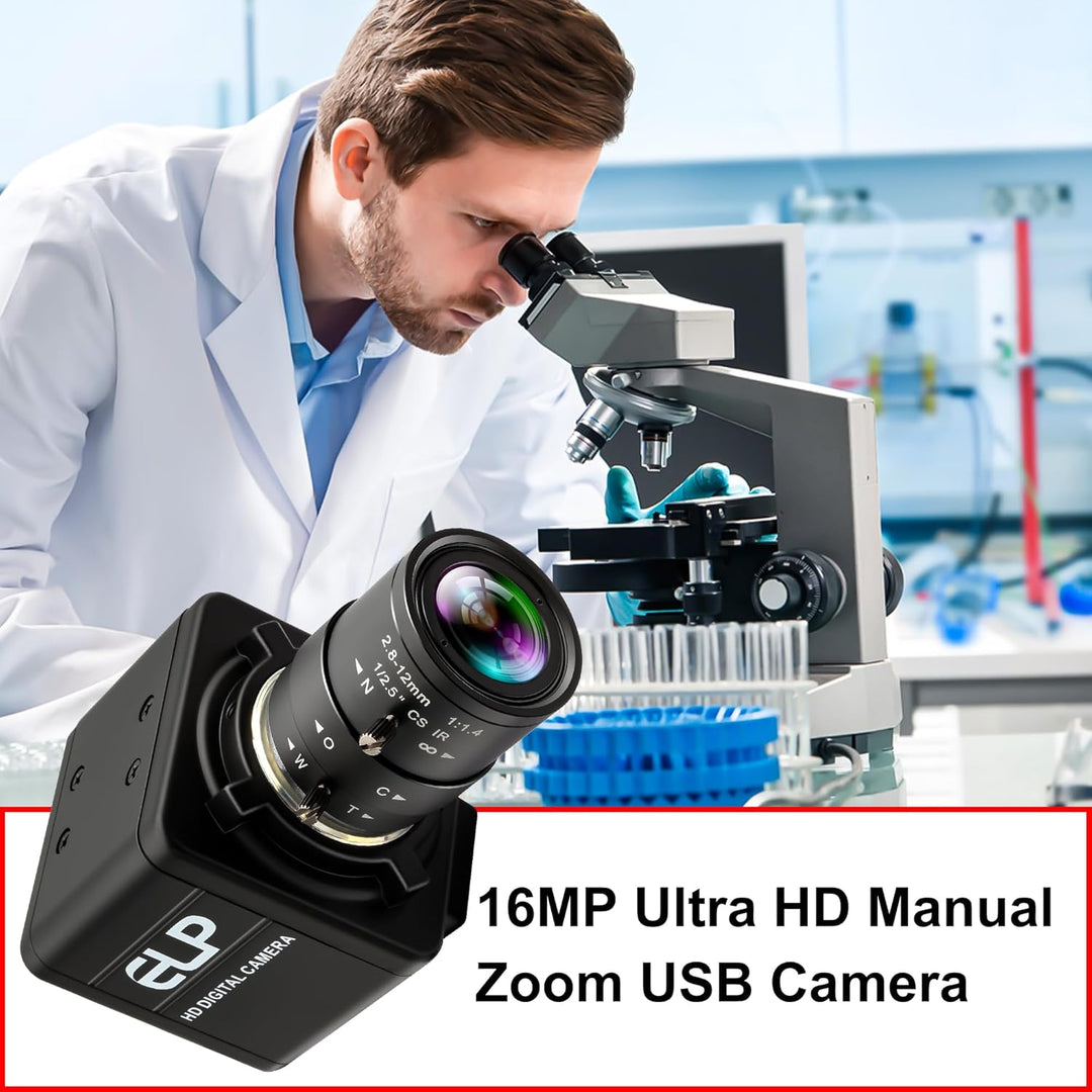 ELP 16MP HD USB-Kamera 2,8–12 mm 4-Fach optischer manueller Zoom CS-Mount-Objektiv, hohe Auflösung f