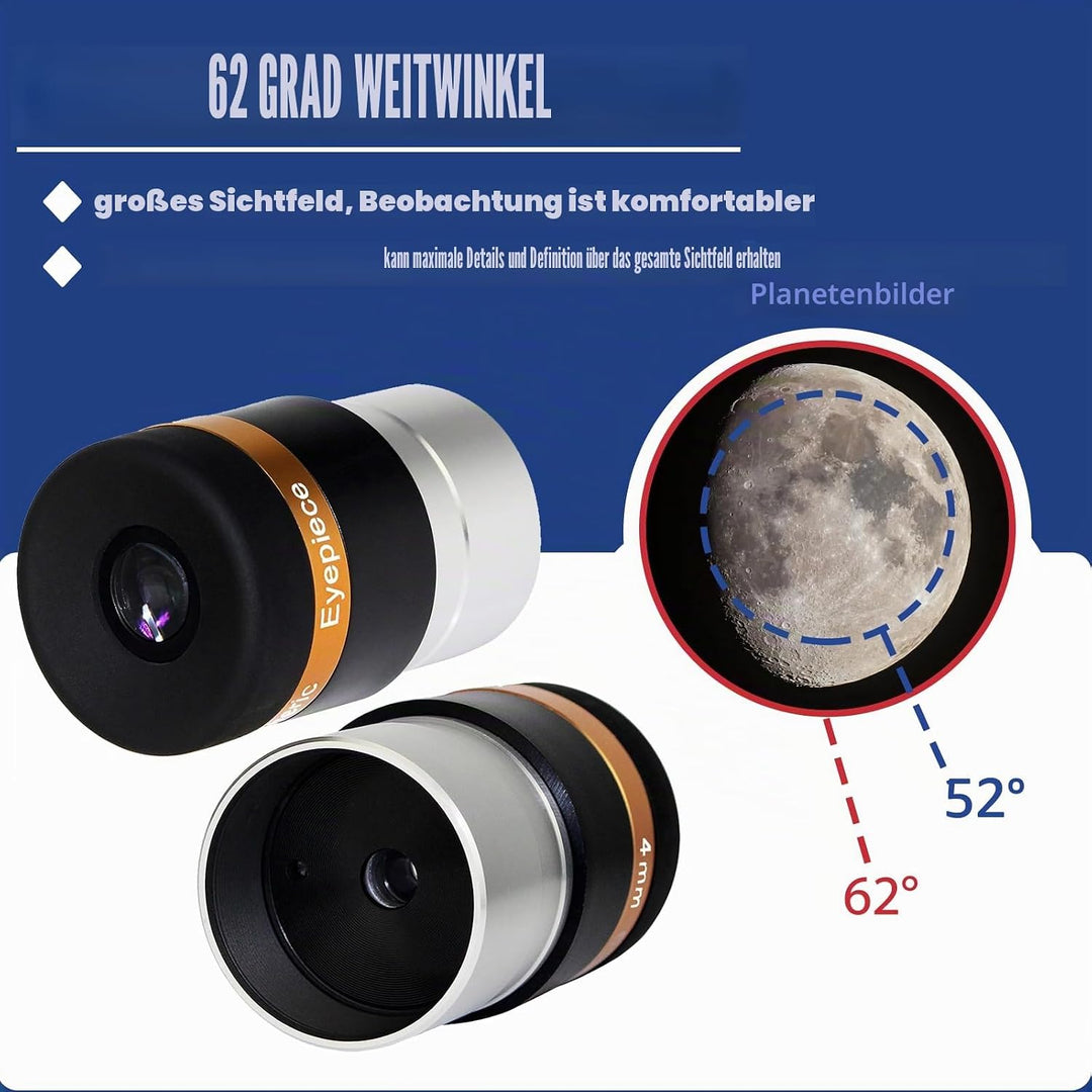 Svbony Okular 4mm, 1,25” Teleskop Okular Asphärische Linse 62° Weitwinkelokular, Scharfe Bilder Kont