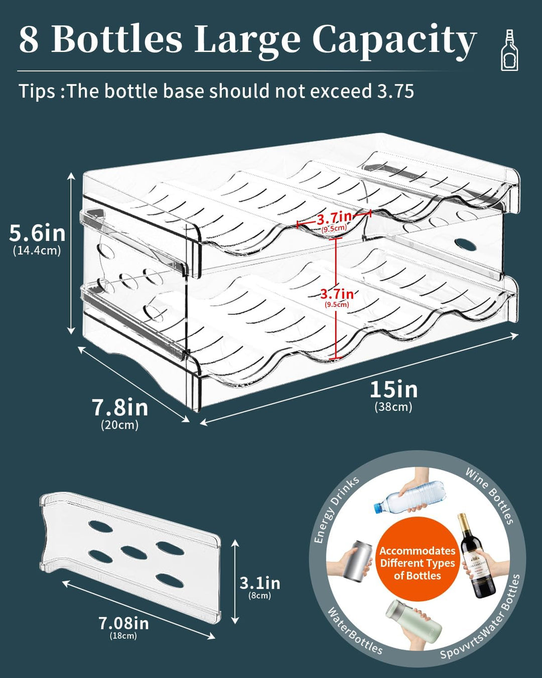 Flaschenhalter Kühlschrank Stapelbar 8 Flaschen - Effizienter Flaschen Organizer für Kühlschrank und