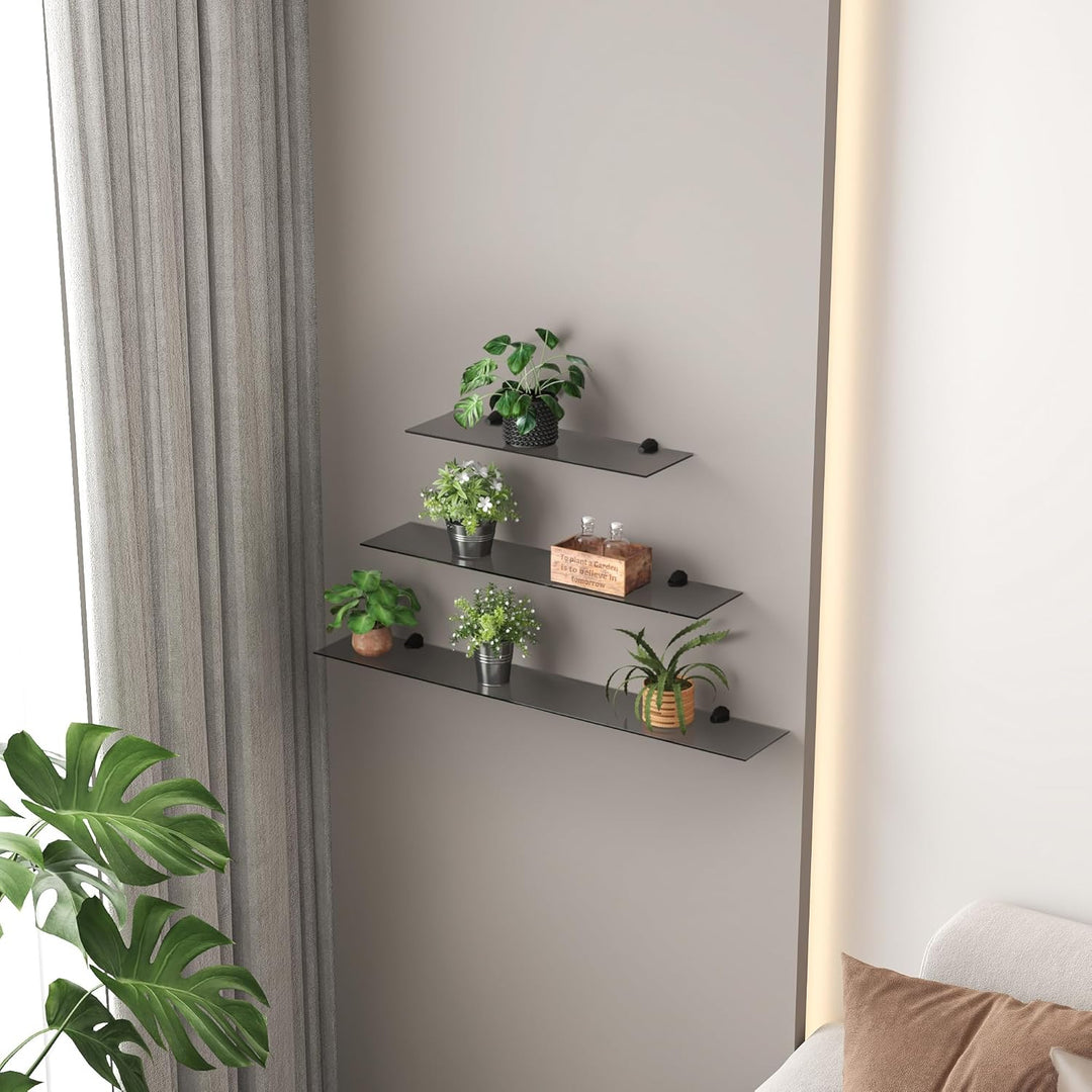 Euro Tische Glas Wandregal Grauglas - 100 cm 100 cm Grau, 100 cm Grau