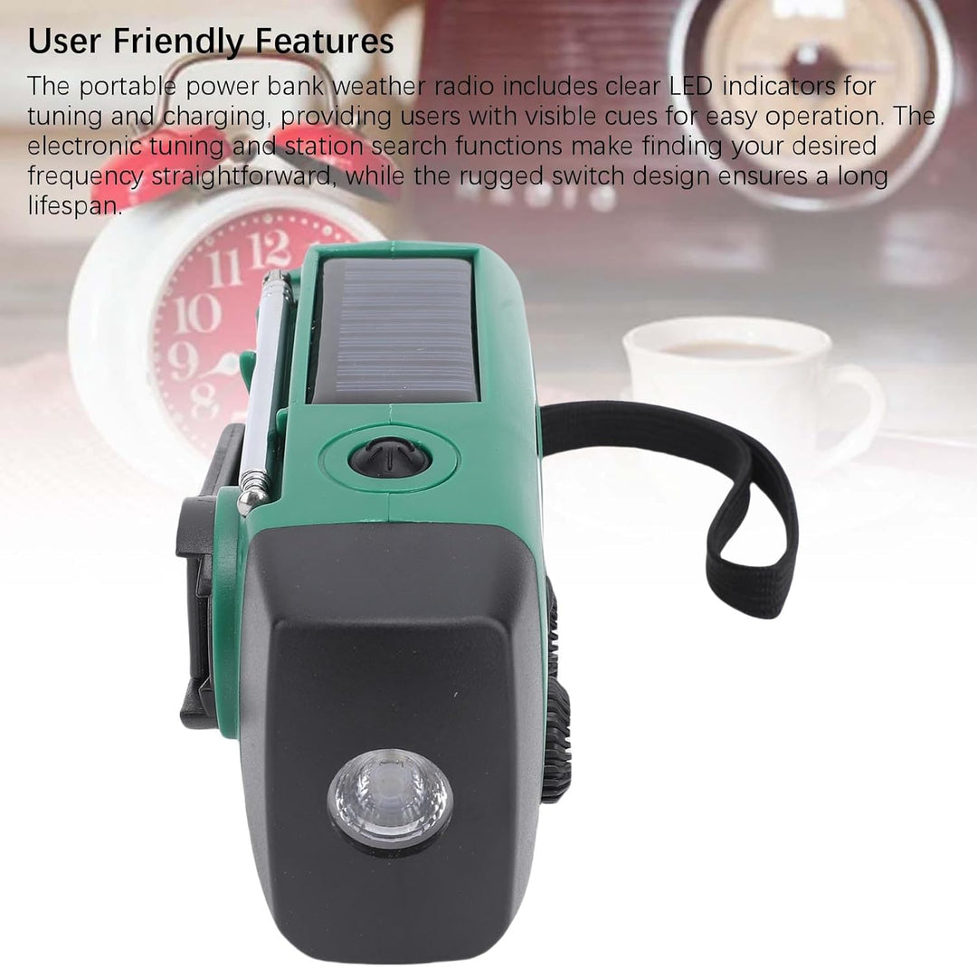 Solar-Radio mit Solar-Radio mit Kurbel, mit 2000 mAh Akku, NOAA AM/FM WB, LED-Taschenlampe und SOS-A