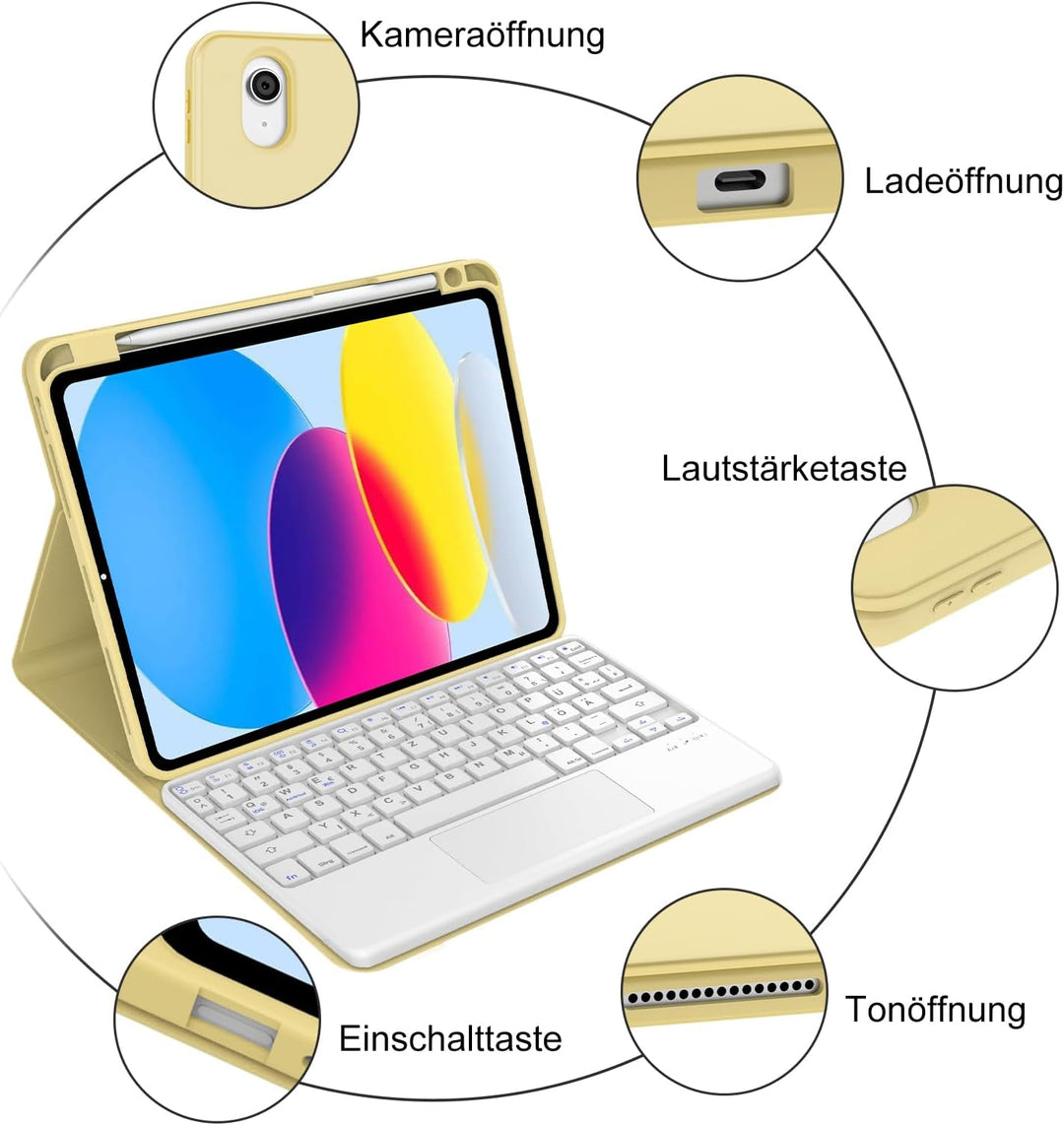 IVEOPPE Hülle mit Tastatur für iPad A16 11 Generation 2025/10 Generation 2022, Bluetooth Magnetische