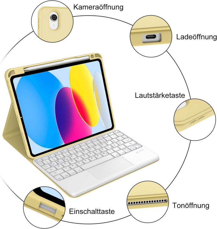 IVEOPPE Hülle mit Tastatur für iPad A16 11 Generation 2025/10 Generation 2022, Bluetooth Magnetische