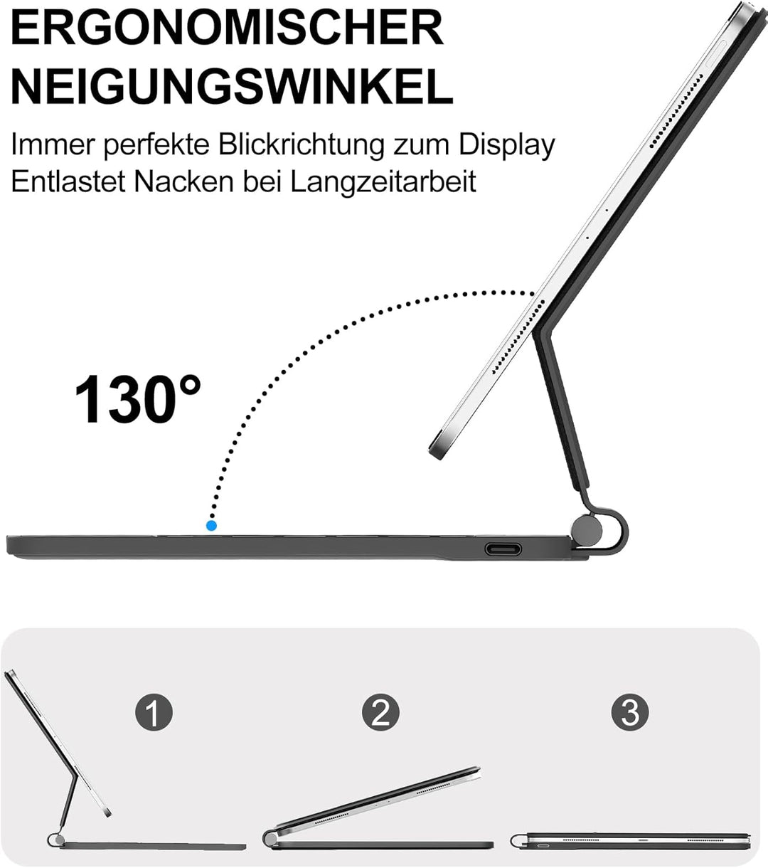 Magic Keyboard Case für iPad Air 11" (2026 M4) - Deutsch QWERTZ mit 7-Farben Beleuchtung und Touchpa