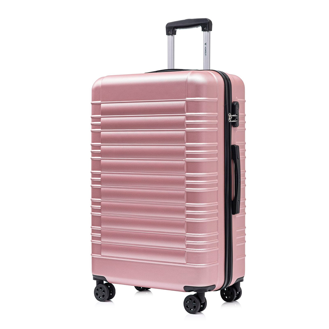 Koffer Suitcase XL Roségold, Trolley Reisekoffer, Rollkoffer Handgepäck mit 4 Rollen 360°, Hartschal